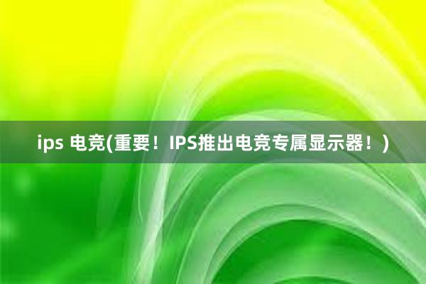 ips 电竞(重要！IPS推出电竞专属显示器！)