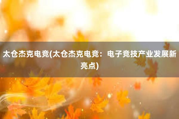 太仓杰克电竞(太仓杰克电竞：电子竞技产业发展新亮点)