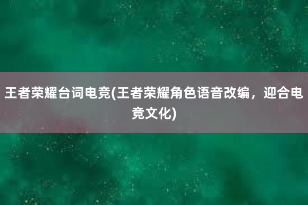 王者荣耀台词电竞(王者荣耀角色语音改编，迎合电竞文化)