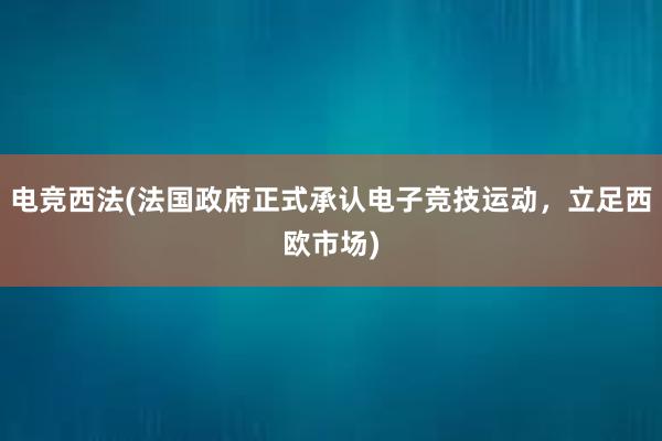 电竞西法(法国政府正式承认电子竞技运动，立足西欧市场)