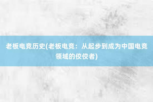 老板电竞历史(老板电竞：从起步到成为中国电竞领域的佼佼者)