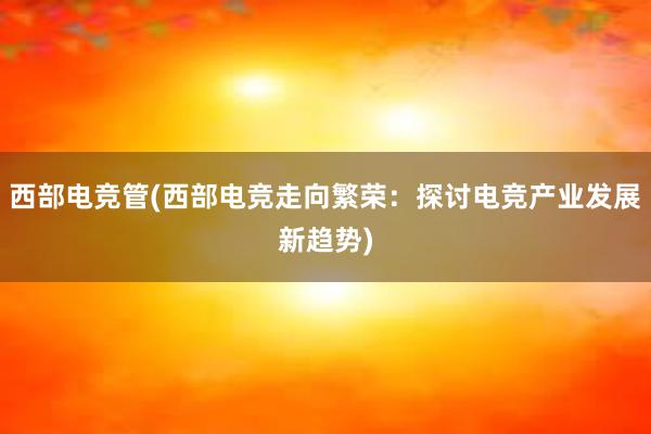 西部电竞管(西部电竞走向繁荣：探讨电竞产业发展新趋势)