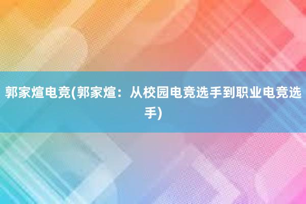 郭家煊电竞(郭家煊：从校园电竞选手到职业电竞选手)