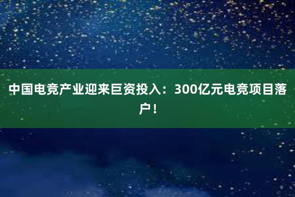 中国电竞产业迎来巨资投入：300亿元电竞项目落户！